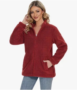 Women Sherpa Jacket Full Zip Fuzzy Teddy Coat with Pockets Fleece Lined outdoor - Picture 1 of 17