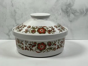 Burleigh Staffordshire Casserole Dish & Lid 20cm Ironstone Orange Floral Design - Picture 1 of 14