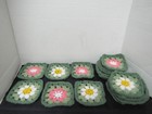 Lot of 20 5” Crochet Granny Squares, Floral, Yellow, White, Pink, 2 Shades Green