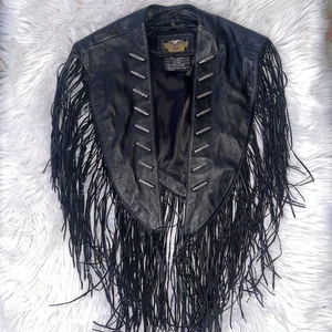 2001 Harley Davidson Women's OS Leather Fringe Shawl Cape Jacket Vest Y2K - Picture 1 of 14