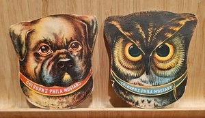 (2) Unique Victorian Trade Cards "Colburn's Philadelphia Mustard" Dog & Owl - Picture 1 of 4