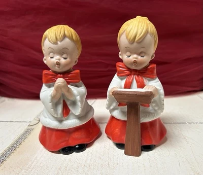 Juego de dos estatuillas navideñas vintage Homco porcelana bisque coro niños Foto 1 de 4
