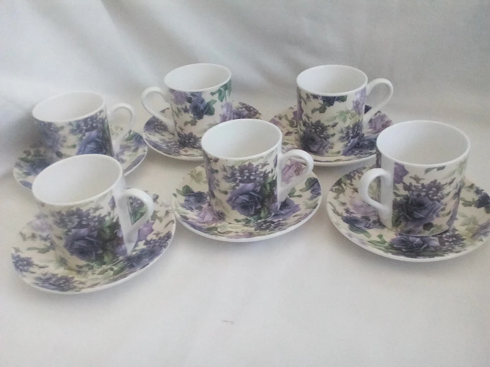 Xícaras de café expresso/demitasse Leonardo Collection com pires x 6, florais azuis - Imagem 1 de 4