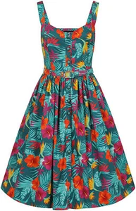 Collectif »JEMIMA TROPICO« Buttoned Tiki SWING DRESS Hawaii Kleid Rockabilly - Bild 1 von 6