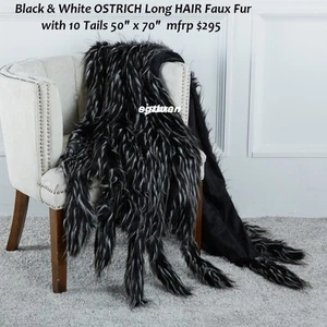 Throw Blanket Black & White OSTRICH Faux Fur w/10 Tails 50" x 70" mfsp $295 - Picture 1 of 2