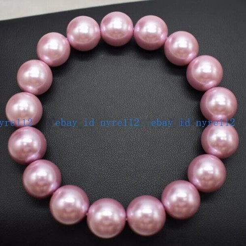 VALENTINO Bracciale Elastico Moda 8 10 12mm Viola Conchiglia Perla Pietra Preziosa Rotonda 7 9"