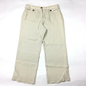 Weiche Umrandung Leinen Cropped Hose beige weiß Borte Tasche flach Damen Large - Bild 1 von 6