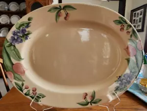 Garden Party Platter Chop Plate 14 1/2" Oval Pfaltzgraff Stoneware White Green ! - Picture 1 of 11