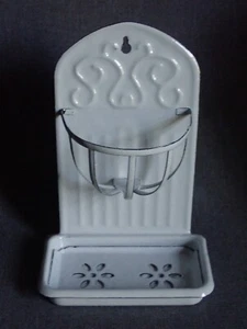 NOS Antique French Enamel Ware Soap Dish Sponge Holder Wall Mount Graniteware - Picture 1 of 8