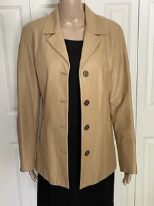 Vera Pelle 44 Camel Brown Blazer Style Collar Leather Jacket, Pockets, Italy - Picture 1 of 20