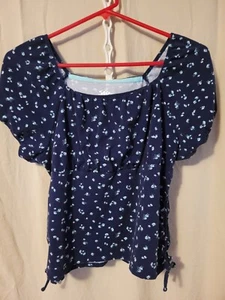 Justice Smocked Top Girls XL (16/18) Blue with Flowers Strings on Sides - Picture 1 of 3