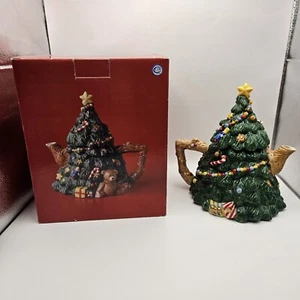 "Tetera Nikko árbol de vacaciones de Navidad 8,5"" H tapa de caja original vintage" - Imagen 1 de 19