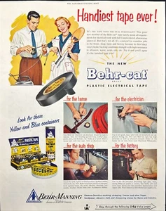 Behr-Cat Nastro Elettrico Casalinga Riparazione Racchetta Badminton Stampa Pubblicità 1955 - Foto 1 di 5