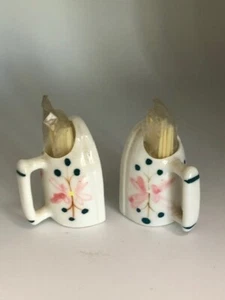 2 Vintage Small Bone China Iron Shaped Toothpick Holders W/ Picks Made in Japan - Picture 1 of 4