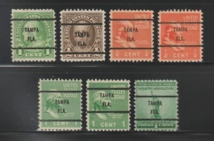 Bureau Pre-Cancels, Tampa, FL, 1927-40, 7 Different - Picture 1 of 2