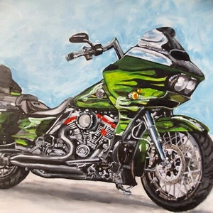Harley Davidson Road Glide Painting Original Art Motorcycle Portrait By Marina - Picture 1 of 10