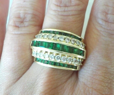 Impresionante anillo de diamantes tsavorita cigarro oro amarillo de 14K - 12,0 gms, talla 8, 2,48 ctw Foto 1 de 4