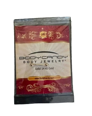 "Barbell Body Candy de oro amarillo macizo de 14 k calibre 16 3/8""" Foto 1 de 4