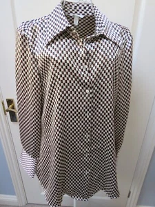 H&M Satin Ladies Blouse Top Size M Beige Geometric Glossy Silky Career Smart - Picture 1 of 6