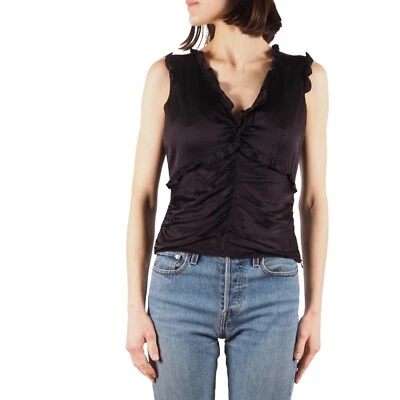 Blusa sin mangas MIU MIU vintage para mujer negra con volantes y cuello en V talla 44 IT Foto 1 de 4