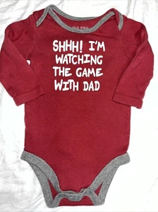 Okie Dokie One Piece Red Gray 6 Months “Shhh! I’m Watching The Game With Dad - Picture 1 of 6