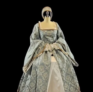 Vestido estilo Tudor brocado azul y crema en polvo vestido renacentista disfraz - Imagen 1 de 6