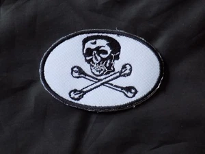 Oval Skull Crossbones Masonic Black White Patch Iron Sew Fraternity NEW! - Picture 1 of 2