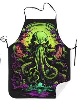 Avental vintage Cthulhu engraçado cozinheiro restaurante avental impresso. #A328 - Imagem 1 de 4