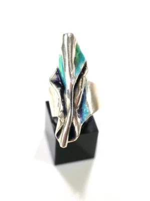 Designer-Ring - Ehinger + Schwarz - blau-grüne Emaille - 925er Sterling Silber - Bild 1 von 4