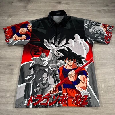 Vintage 2001 DRAGONBALL Z Anime AOP Button Shirt L Goku Piccolo Vegeta Toei READ - Image 1 of 4