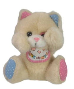 Vintage 1984 Mattel Emotions Peek a Kitty Plüsch Katze & Lätzchen RAR rosa blau  - Bild 1 von 9