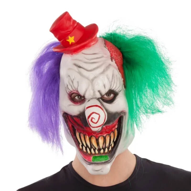 Deluxe Killer Clown Mask EVIL SWIRL NOSE & Hat Fancy Dress Costume Halloween - Image 1 of 1