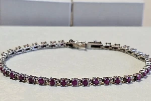 925 Silver Ruby Gemstone Tennis Bracelet - Picture 1 of 6