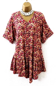 QED LONDON Floral Tunic Smock Top Sz M/L Asymmetric Frilled Hem Summer Casual - Picture 1 of 11