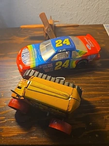 Home Made Wooden Airplane And Mar Toy.  Parts... Lesley model and rubber car. - Picture 1 of 18