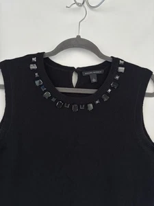 Suéter sin mangas Banana Republic para mujer grande negro corderos lana/cachemira con cuentas - Imagen 1 de 13