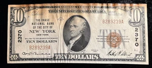 The Chase National Bank New York 2370 $10 1929 National Currency - Picture 1 of 2