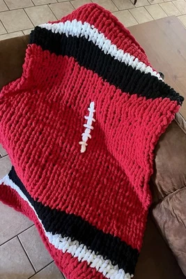 Chunky Hand-knit Football Blanket, Throw, Custom Made, Home Decor, Cozy - Image 1 of 2