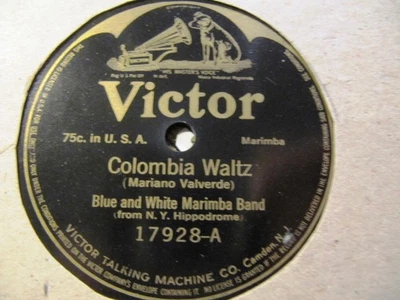 Guatemalan 1916 NY HIPPODROME MARIMBA Azul y Blanco Band Colombia VICTOR 19728 - Image 1 of 2