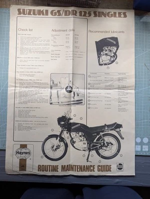 Suzuki GS/DR 125 Singles Routine Maintenance Guide Fold Out Poster - Image 1 of 2