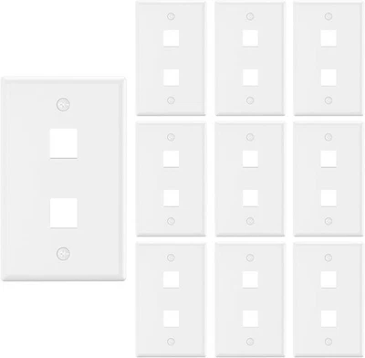 10 x 2 Port Keystone Wall Plate UL Listed 10-Pack Single Gang RJ45 Jack - Image 1 of 4
