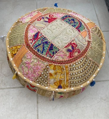Boho Floor cushion. Indian Pouffe floor cushion. Tassell and Embelishments - Image 1 of 4