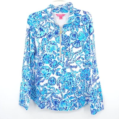 Lilly Pulitzer UPF 50+ Skipper Popover Size M Turquoise Oasis Shell Me You Love - Image 1 of 4