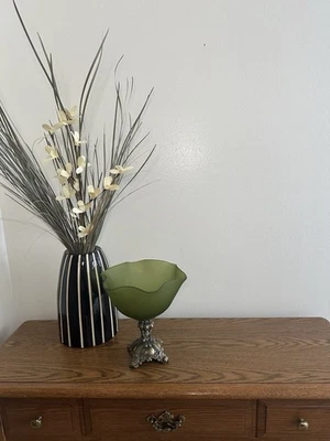 复古绿色玻璃黄铜扇贝边缘糖果碗饰品盘 — 第 1/4 张图片