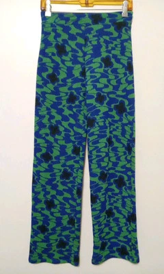 Pantalones de punto jacquard remolino floral verde azul de Zara para mujer talla S Foto 1 de 4