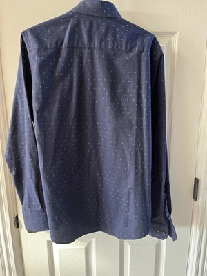 Camisa de vestir Toscano azul marino lunares manga larga 100 % algodón M Foto 1 de 4