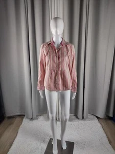 Liz Claiborne 100 % Baumwolle weiß hellbraun rosa gestreiftes Button-Down-Hemd Größe Petite M - Bild 1 von 14