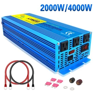 2000W 4000W Pure Sine Wave Power Inverter 12V 24V to 110V 120V Converter 3Socket - Picture 1 of 22