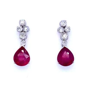 Estate 11.21 Carat Pear Pink Ruby With 2.00 Carat White CZ Pendant Drop Earrings - Picture 1 of 8