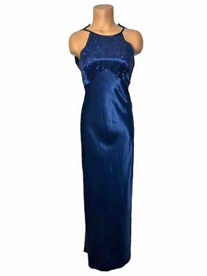 Vtg 90's Y2K Zum Zum Shiny Blue Satin Dress Gown Maxi Prom Party Niki Livas 5/6 - Image 1 of 4